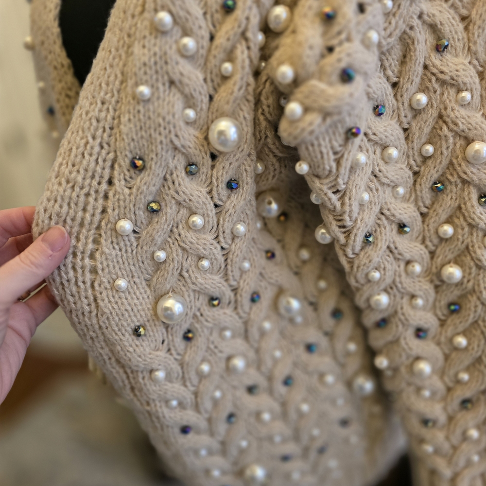 BiBi Light Tan Pearl-Embellished Cardigan - Picture 2 of 6